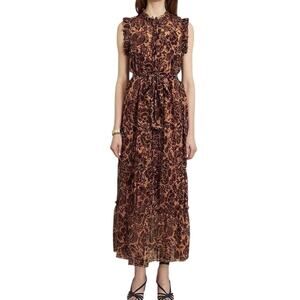 Christy Lynn Ella Silk Midi Dress with Slip Size M Sienna Brown Botanical Fall